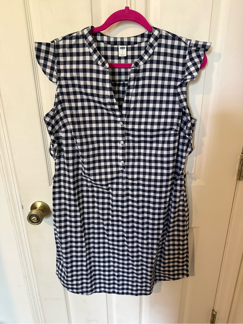 Old Navy Navy and White Gingham Dress with Cap Sleeves